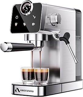Espresso Machine with Milk Frother, 20 Bar Compact Coffee Machine with Touch Screen & 41oz Water Tank for Home Use, Stainless Steel Espresso Coffee Maker for Americano, Cappuccino, Latte