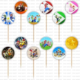 One Shot Super Mario Cupcake Toppers, 12 Count, Bright and Primary