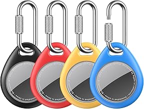 AirTag Holder for Apple - 4 Pack Air Tag Case [Professional Carabiner] [Waterproof] [Shockproof] TPU AirTag Keychain for Kids, Pets, Keys, Luggage, Backpacks
