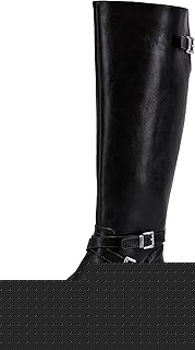 Womens Knee High Boots Wide Calf Flat Low Heel Side Zipper Faux Leather Fashion Winter Riding Boot