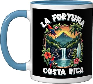 La Fortuna Costa Rica Souvenir Beach Vacation Travel Ceramic Mug, Blue/White