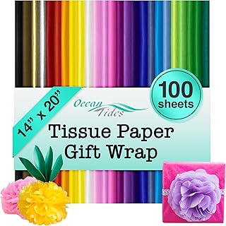 Ocean Tides Premium Wrapping Paper – 100 Sheets (14 x 20 Inches) Colored Tissue Paper for Gift Bags, Birthday Party, Flower Decoration, Mother's Day, Wedding, Crafting & Custom Art Projects - Assorted