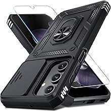 Janmitta Compatible with Samsung Galaxy A16 5G/4G Case Built in Slide Camera Lens Cover+Screen Protector+Finger Ring Holder Kickstand,Heavy Duty Shockproof Full Body Phone Cover,2025 Black