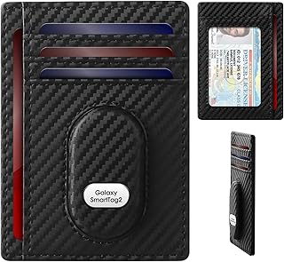 Slim Wallet for Samsung Smarttag2 Front Pocket Minimalist Leather Wallet Compatible with Samsung Tag RFID Blocking Card Holder(Carbon)