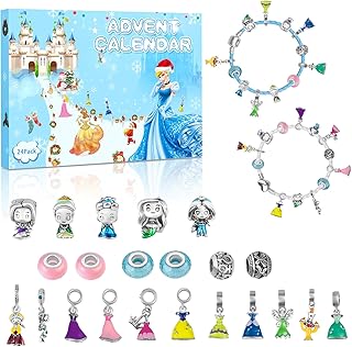 Princess Advent Calendar 2026 Teen Girls, 24 Days of Christmas Countdown Calendar with 2 DIY Bracelets and 22 Charms, 6-18 Year Old Girl Christmas Gift Ideas