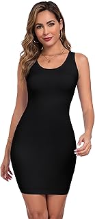 Women's Mini Dress Summer Tank Dress Ribbed Crew Neck Sleeveless Basic Bodycon Mini Dresses