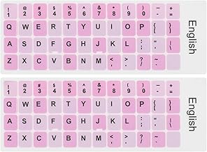 PATIKIL 2Pcs Universal English Keyboard Stickers, Replacement English Keyboard Stickers Pink Background with Black Lettering for Computer Laptop Notebook Desktop