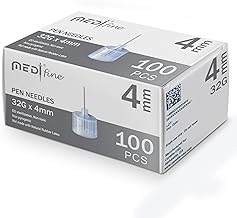 Medt - Fine Insulin Pen Needles (32G 4mm) - Diabetic Needles for Insulin Injections, Ultra Fine Compatible with Most Diabetes Pens - 100 Ct, Pack of 1