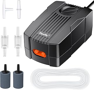 Pawfly Aquarium Air Pump Oxygen Pump for 10-200 Gallon Fish Tanks Buckets Dual Outlet Adjustable Ultra Quiet Aerator Pump with Accessories
