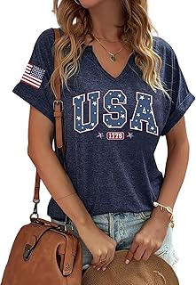 American Flag T-Shirt for Women Patriotic Graphic Tee 4th of July Independence Day Shirt Casual Short Sleeve Tops