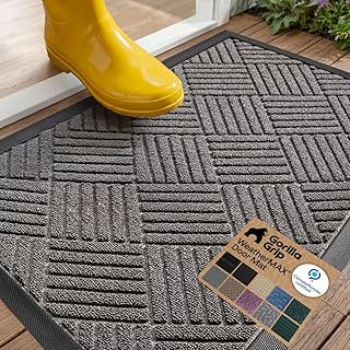 GORILLA GRIP 100% Waterproof All-Season WeatherMAX Doormat US Designed Natural Rubber, Stain Fade Resistant, Low Profile Indoor Outdoor Door Mats, Easy Clean, 29x17 Gray Diamond