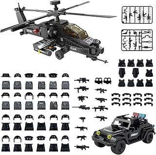 Black Hawk Helicopter & SWAT Truck Police Military Building Block Set, with 24 Soldiers Figures, Compatible with Lego 853792 Accessory, Weapons Accessories