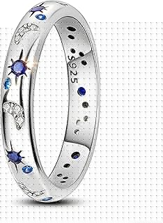 925 Sterling Silver Sun Moon and Star Ring Eternity Size 5-10 Stackable Statement Sapphire Rings for Women Mother Day Christmas Jewelry Gifts