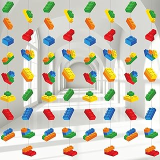 8pcs Building Blocks Garlands Colorful Brick Hanging Ceiling Decorations Banner Building Blocks Party Favors for Brick Block Theme Birthday Summer Party Decorations Supplies Kits
