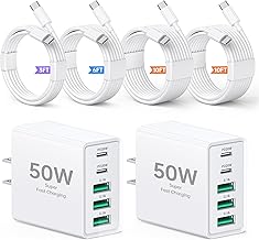 2-Pack 50W USB C Wall Charger, 5-Port PD Fast Charging Block with 3/6/10/10FT USB C Cables, Multiport Type C Power Adapter for iPhone 17/16/15/14/13 Pro Max, iPad, Switch, Samsung Galaxy S26/S25 Ultra