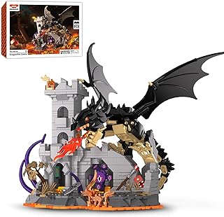Dragon Building Set with Dice Tower, 919 PCS Flaming Medieval Castle Building Blocks Set, Fantasy Model Kit Home Decor, Birthday Gift for Adults Teens Kids Boys 8+