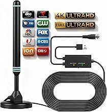 TV Antenna for Smart TV Indoor TV Antenna for Local Channels Digital Antenna for Smart tv Indoor Easy Installation Support 4K 1080p Channels Strong Magnetic Base-16.5 ft Long Cables (Blue Upgrade)