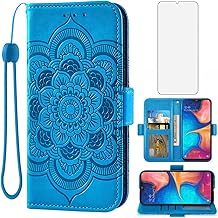 Asuwish Compatible with Samsung Galaxy A10e Wallet Case and Tempered Glass Screen Protector Leather Flip Cover Credit Card Holder Cell Phone Cases for Glaxay A 10e Gaxaly 10ae S102DL Women Men Blue