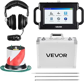 VEVOR Pipe Water Leak Detector, 1Hz-5000Hz, 7" Touchscreen Pipeline Leakage Detection Locator for 6.6FT (2m) Underground Plumbing – with Sensor, 3 Listening Rods, Headphones, 8GB Card & Carry Case