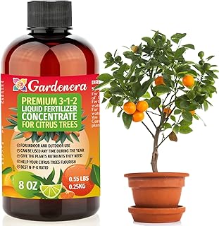 Premium Liquid Citrus Tree Plant Fertilizer - 3-1-2 Concentrate for Indoor Plants and Flowers by Gardenera | Organic Plant Food for Citrus Trees - 8oz