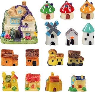 Kbraveo 15-Piece Miniature Fairy Garden Stone & Resin Houses, Miniature Fairy Cottage Houses for Gardens, Patio Outdoor Decor