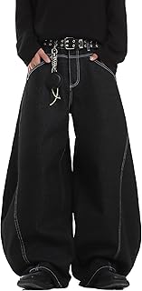 Baggy Barrel Jeans for Men Wide Leg Loose Fit Jeans Y2K Hip Hop Streetwear Denim Pants