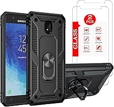 for Galaxy J3 2018 Case/J3 Star/Galaxy Amp Prime 3/J3 V 2018/ with [2 Pack] Tempered Glass Screen Protector, Heavy Duty [Military-Grade] Protective, Magnetic Kickstand Case Black
