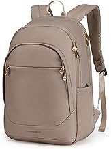 Travel Laptop Backpack Women, 15.6 Inch Laptop Backpack with USB Charging Hole, Water Resistant College Bookbag, Black Computer Backpacks for Work, Champagne