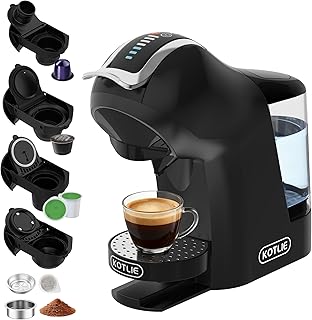 EM-308B Espresso Machine, Single Serve Coffee Maker Compatible with Multiple Capsule Types, Ground Coffee, and ESE Pods, 3 Temperatures, 7 Water Volume Levels, 34 Oz (Black)