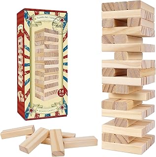 Tumble Tower Game for Kids and Adults, 54pcs Wooden Board Stacking Game for Family Games Night, Classical Wood Blocks Game, Standard Size