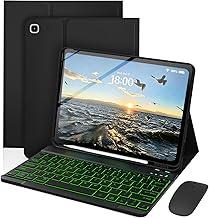 Keyboard Case for Samsung Galaxy Tab S6 Lite 10.4 Inch, Mouse and 7 Colors Backlit Detachable Keyboard, Adjustable Stand Built in S Pen Holder, Auto-Sleep/Wake Feature, Black
