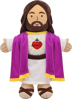 Yelakey 13.4" Jesus Plush Doll Jesus Plushie with Gold-Trimmed Shawl Christian Religious Gift for Kids Christmas Easter Decoration (Purple)
