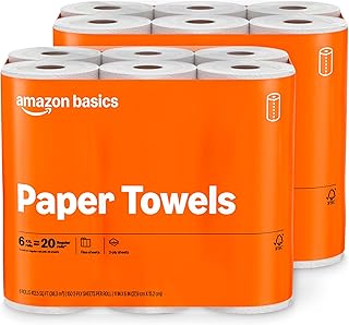 2-Ply Flex-Sheets Paper Towels, 12 Basics Rolls = 40 Regular Rolls, Everyday Value with 150 Sheets per Roll, Packaging May Vary