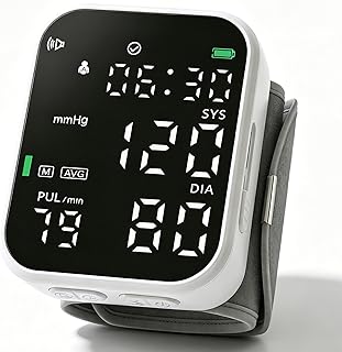 Blood Pressure Monitor Automatic Wrist Rechargeable Digital Machine with Large LED Display Adjustable Cuff Voice Function, Portable Health Care for Home Use Device with Storage Bag Black