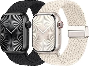 Braided Stretchy Bands with Magnetic Clasp Compatible for Apple Watch Band 38mm 40mm 41mm 42mm 44mm 45mm 46mm 49mm Women Men, Nylon Sport Solo Loop for iWatch Series 11 10 9 8 7 6 5 4 3 Ultra 3 2 1 SE