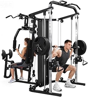 SunHome Multifunction Home Gym Equipment Workout Station, Smith Machine with 138LB Weight Stack, Leg Press, LAT Station for Full Body Training