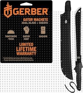 Gear Gator Machete 25" / 18" with Saw and Plain Edge Blade for Camping, Hunting, Gardening and Bushcraft, Includes a Gator Grip and Protective Sheath, Stainless Steel Blade