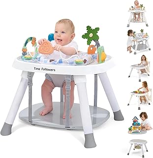 Time Followers® 6-in-1 Baby Activity Center | 4 Stage Montessori-Inspired Toys | Grow Stationary Standing Toddler Table | Jumpers & Bouncers | Must Have for Boy & Girl 6, 12, 24+ Month Old (White)