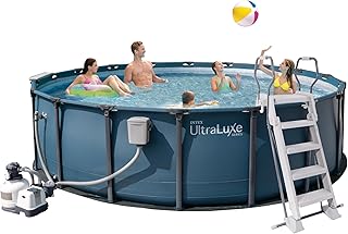 INTEX 28829EH 18ft X 52in UltraLuxe Premium Above Ground Swimming Pool Set with Smart Wi-Fi Enabled Dual Sand Filter Pump Saltwater System and Water Analyzer, Retractable Pool Ladder