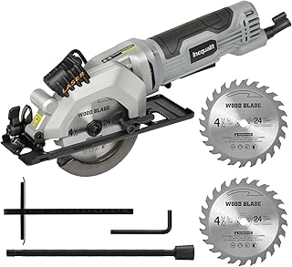 Mini Circular Saw, 4Amp 3500RPM Corded Compact Saw with 4-1/2" 24T TCT Blades, Laser Guide, Rip Guide, Vacuum Adapter and Blade Wrench, Max Cutting Depth 1-11/16"(90°), 1-1/8"(45°)