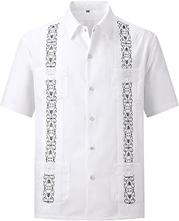 Men's Guayabera Shirts Short Sleeve Casual Snap Shirts