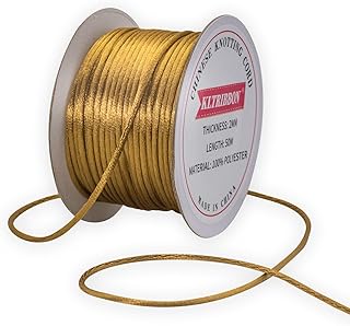 2mm Rattail Cord Gold String - 55Yds Chinese Knotting Cord Rat Tail Silk Thread for Bracelet Necklace Jewelry Making Macrame Trim
