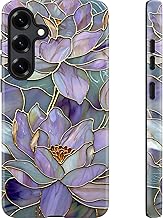 Esdot for Samsung Galaxy S24 Case - Wireless Charging Compatible – Dual-Layer Soft Silicone + Hard Shell - Wildflower Design - Protective Phone Cover for Women Girls - Abstract Lotus