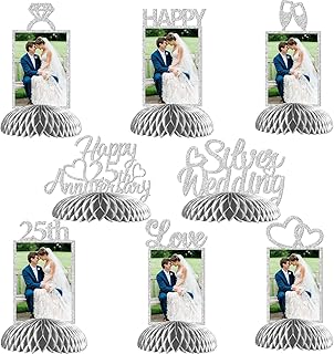 25th Wedding Anniversary Decorations, 25th Silver Wedding Photo Table Centerpieces Happy 25 Anniversary Table Toppers Honeycomb Decorations We Still do 25 Years Cheers to 25 Years Supplies