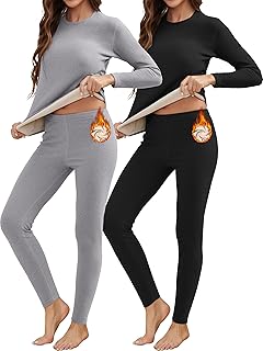 2 Sets Thermal Underwear for Women Long Johns With Fleece Lined Long Sleeve Top & Bottom Base Layer Cold Weather