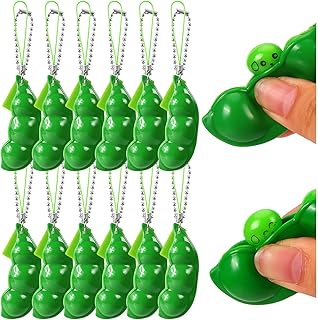 12 PCS Green Squeeze Bean Keychain, Edamame Pea Keychain Fidget Toys, Soybeans Fidget Toys Gifts for Kids Adults Stress Relief, Keyring, Decoration, Party Favors Supplies