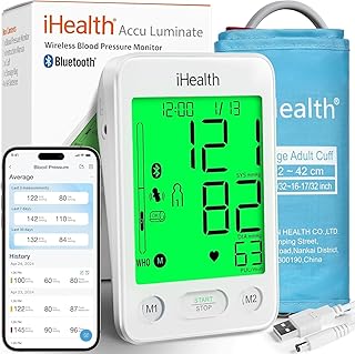 Accu Luminate Blood Pressure Monitor – 4.5" Tri-Color WHO-Based LCD(White), Clinically Accurate, Irregular Heartbeat Alert, Body & Cuff Detection, Bluetooth Cloud Sync, Large 8.6"–17" Cuff