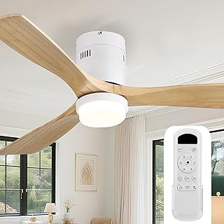 Sofucor Ceiling Fans with Lights-52 Inch Flush Mount Ceiling Fan with Light and Remote Control, Low Profile Wood Blades Modern Outdoor Ceiling Fans for Bedroom/Living Room/Patio/Indoor, Quiet DC Motor
