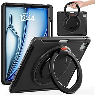 Rugged Case for iPad Air 13 Inch Case M4 / M3 / M2 (2026/2025 / 2024), Shockproof Protective Case Rugged Hybrid Bumper Protective Cover with Handle Grip,Swivel Stand(Black)