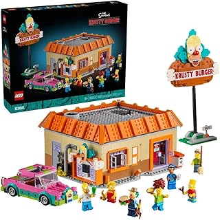 Icons The Simpsons : Krusty Burger, Home Decor Building Kit for Adults Includes Homer, Bart and Lisa Simpson, Farmer Krusty, Sideshow Bob, Squeaky Voiced Teen and Officer Lou Minifigures 10352